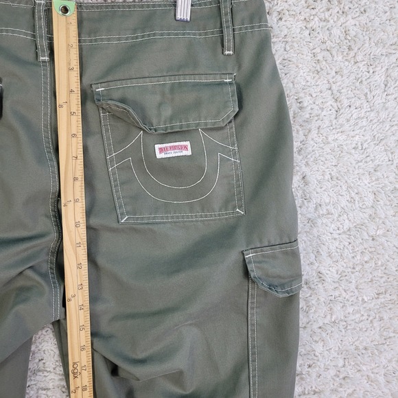 True Religion Cargo Pants Men's Size 36 (38 x 32) Kalamata Green Contrast Stitch - Picture 5 of 14